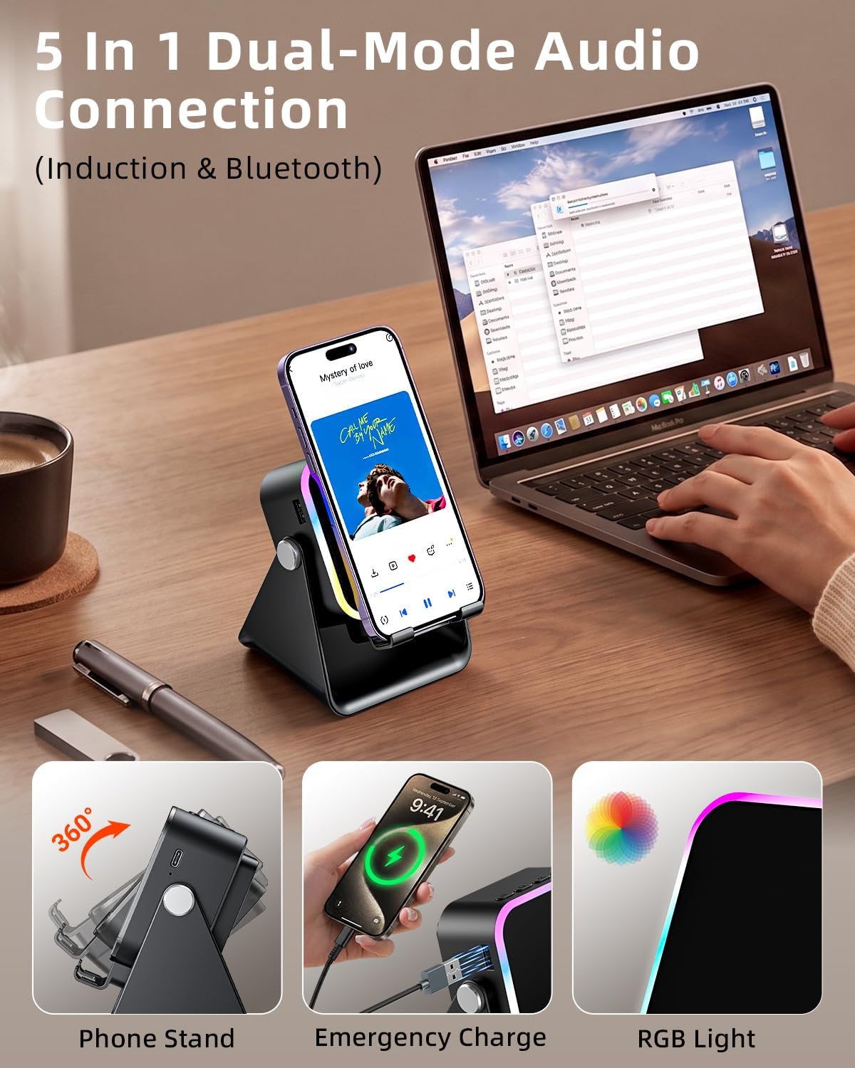Thumbnail 3 de Oresoc ZJ027 5-in-1 Induction Bluetooth Speaker with Adjustable Stand