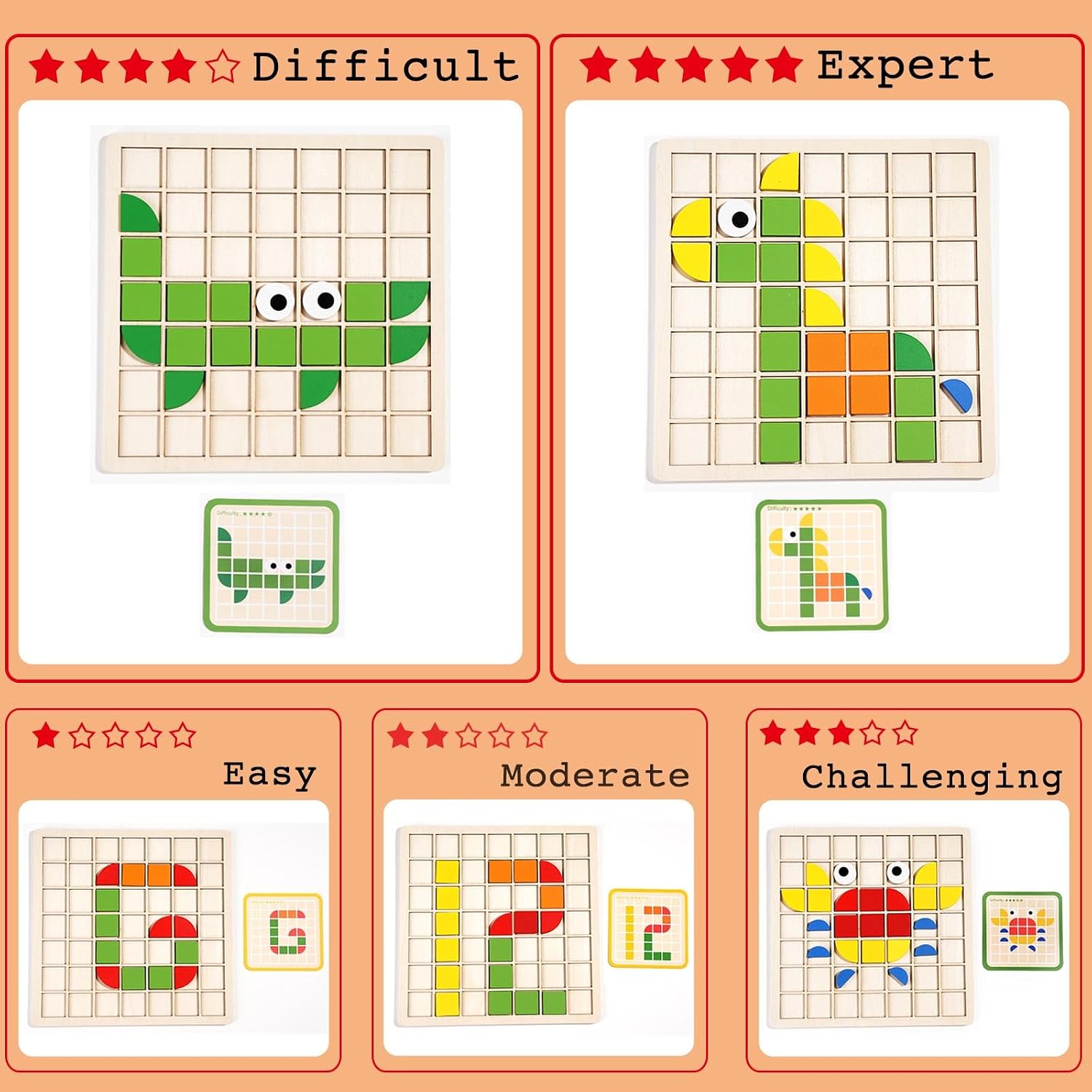 Thumbnail 3 de Dr. MUYA SD46 houten mozaïekpuzzel met 120 stukjes en 20 voorbeeldkaarten