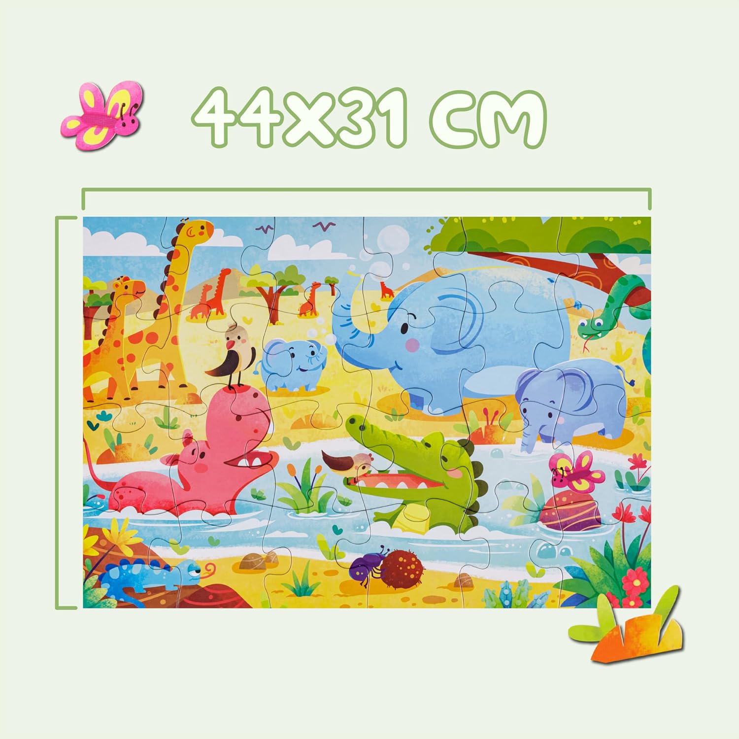Detalle de Baroni Toys Puzzle per Bambini “Animali” da 24 pezzi (3+) in cartone, 44x31 cm