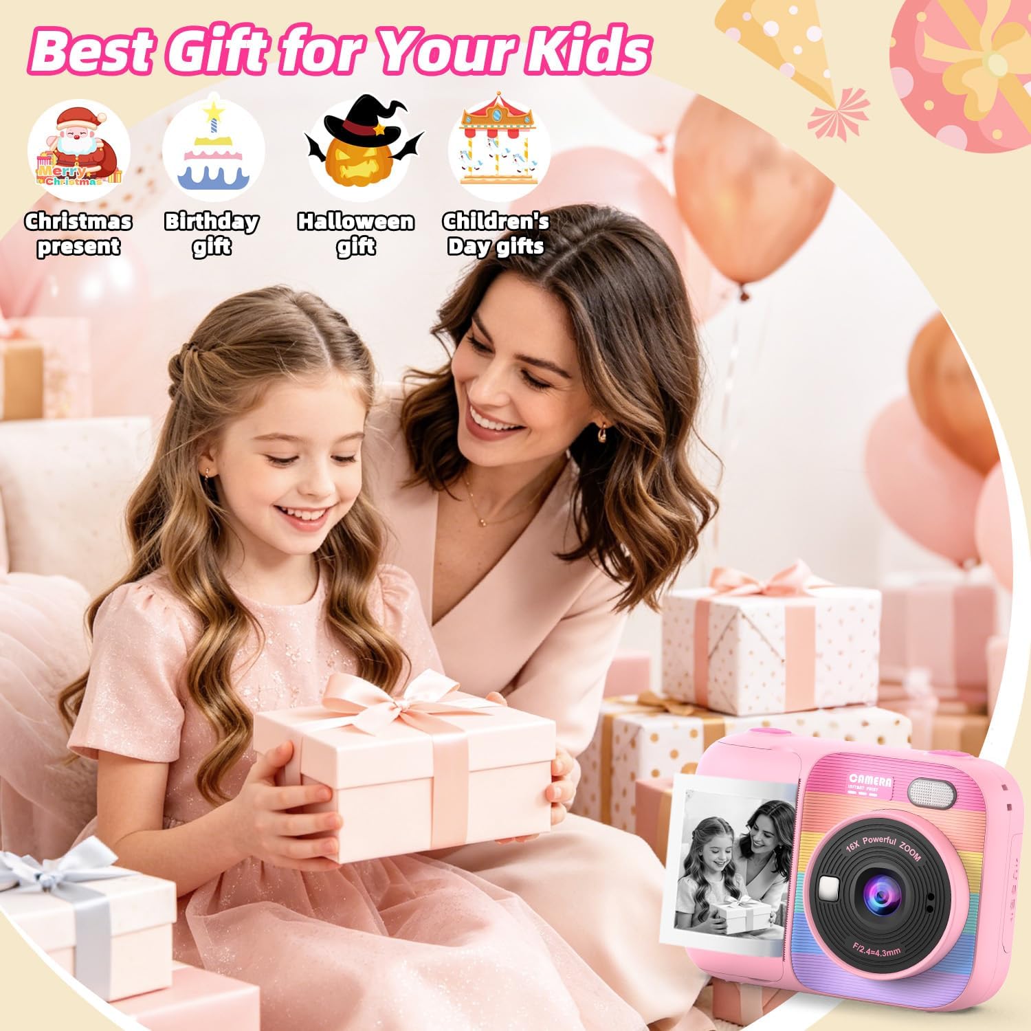 Thumbnail 6 de HOOMOON P97 Kids Instant Print Camera, 1080p Video, Selfie Lens, Pink