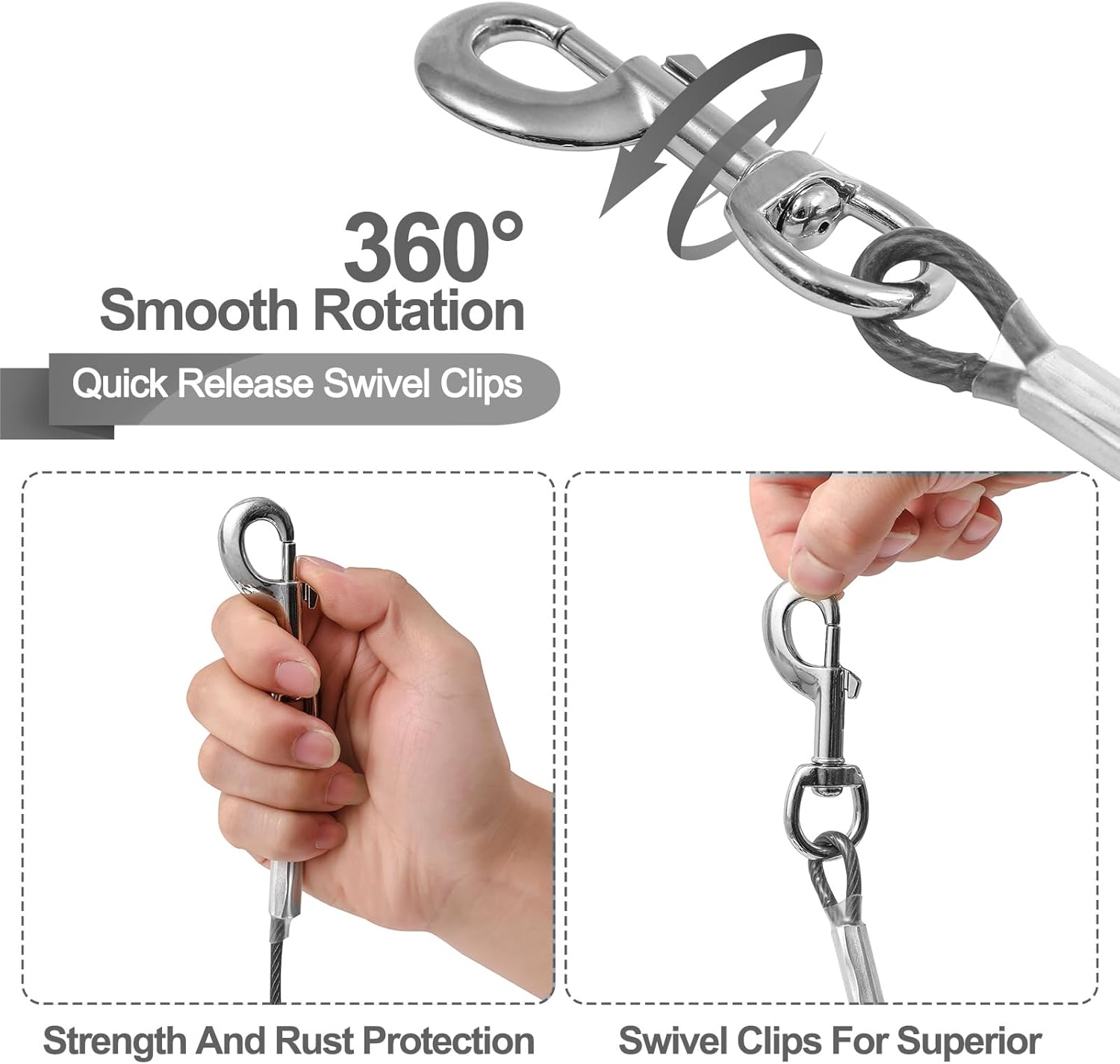Detalle de Mi Metty Dog Tie Out Cable – Heavy Duty 20ft Chew‑Proof Dog Runner for Large Breeds