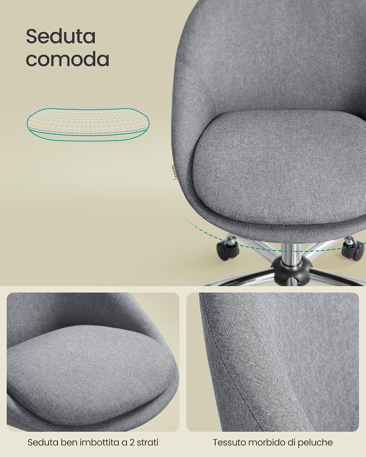 Thumbnail 5 de SONGMICS Sedia da Studio grigio ardesia 60x60 cm