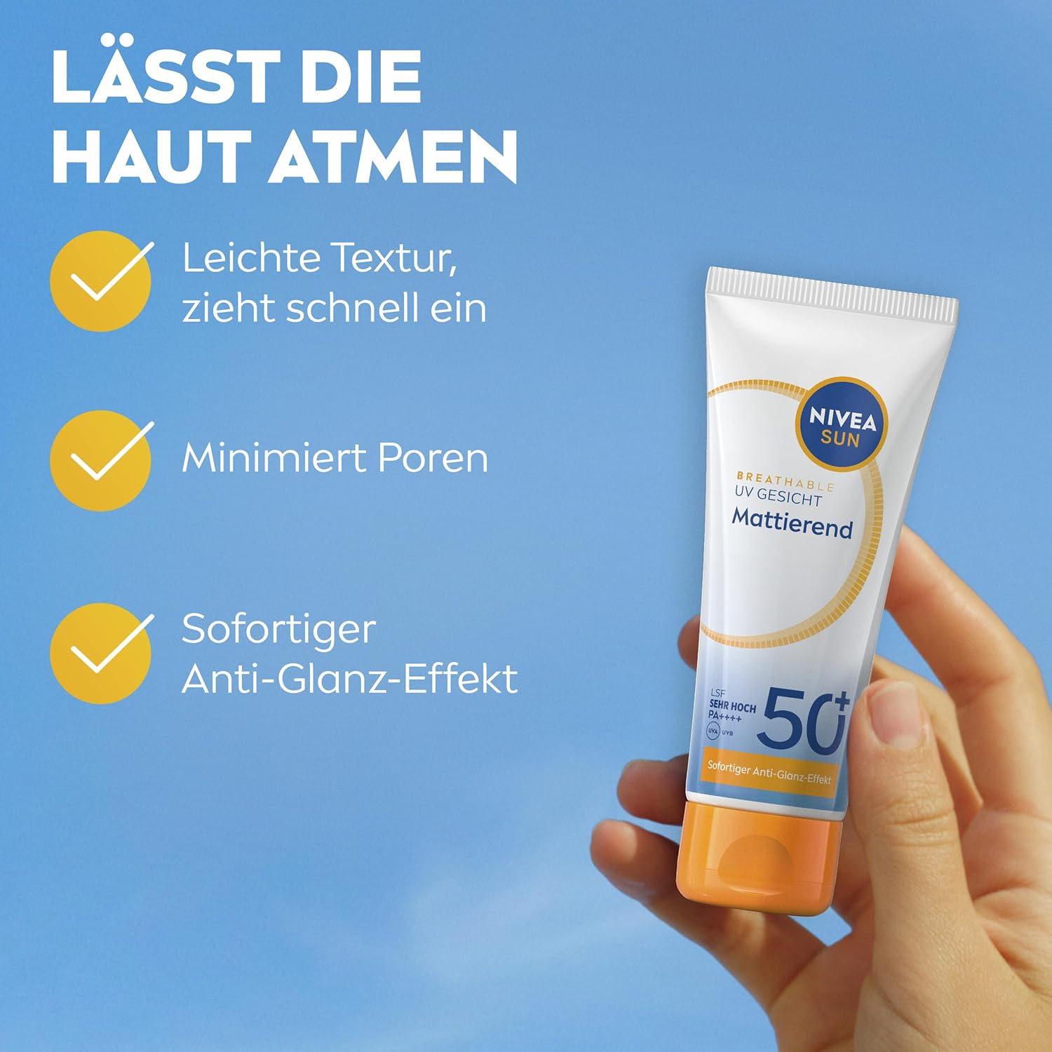 Thumbnail 3 de NIVEA SUN Sonnenschutz LSF 50+ Breathable UV Gesicht Mattierend (40 ml) – Anti-Glanz für das Gesicht