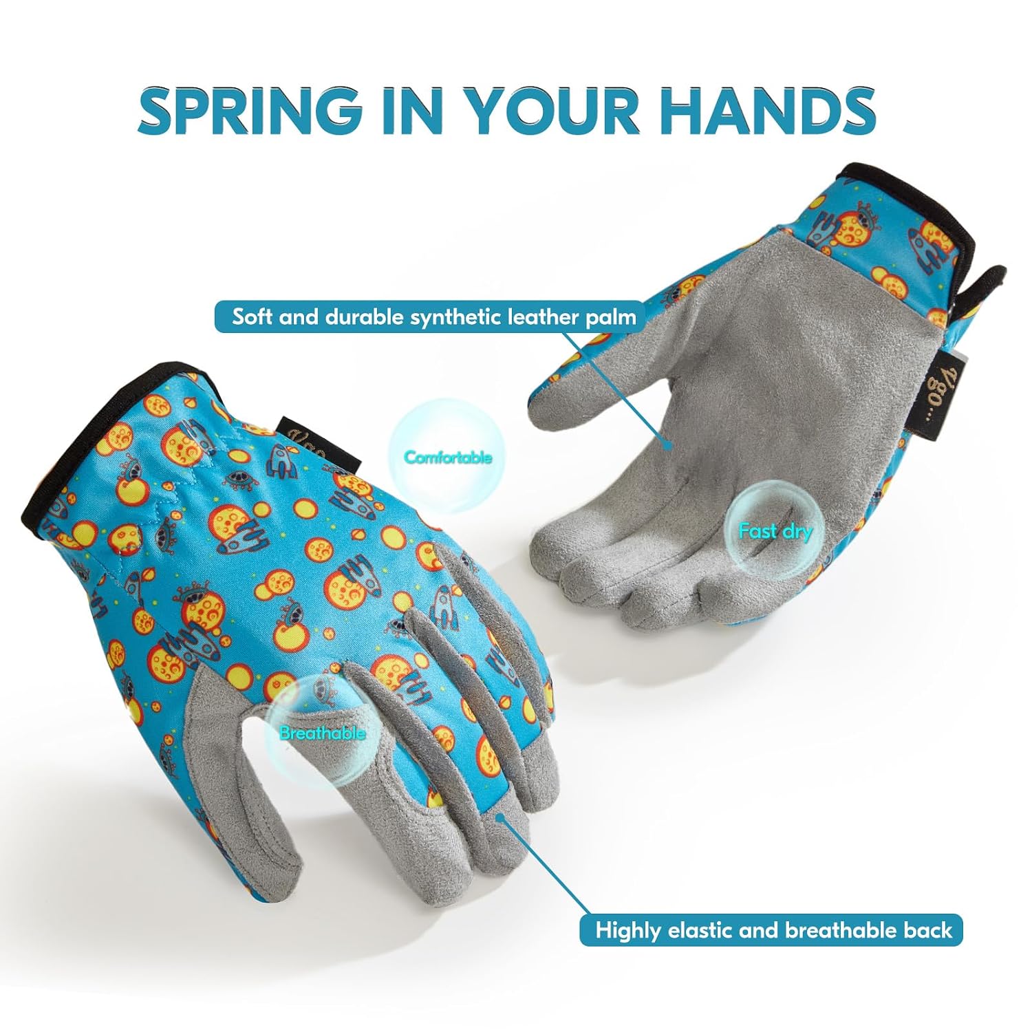 Detalle de Vgo... Kids Garden Gloves in Leather Palm, No-slip, Child- sized Work Gloves for Gardening
