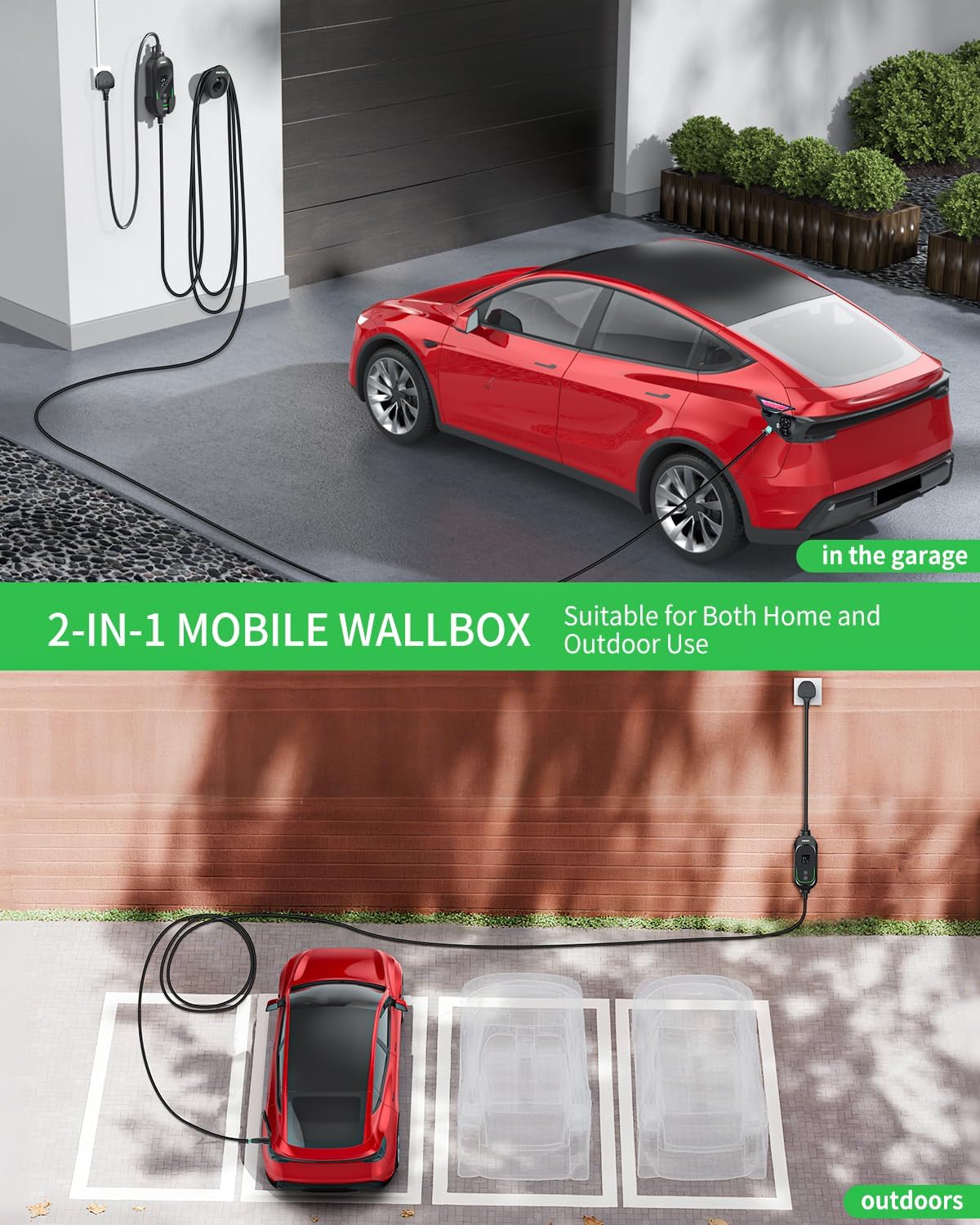 Thumbnail 2 de INFGO EV Charger 49.21ft / 15m Type 2 to 3 Pin Cable, 2.4kW with Adjustable Current and Timer