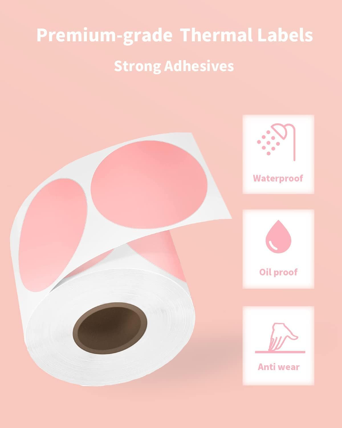 Thumbnail 3 de Phomemo lot de 750 étiquettes rondes roses 50 x 50 mm pour imprimante thermique (compatible Phomemo, MUNBYN, Polono)