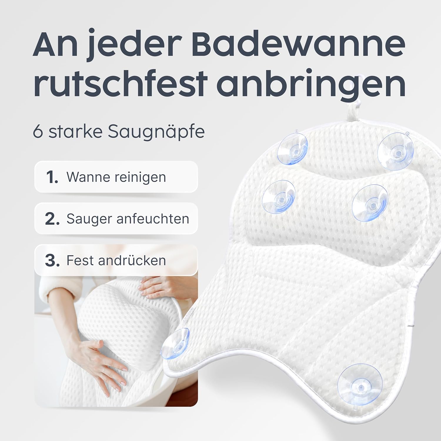 Thumbnail 3 de Vesta+ Badewannenkissen Weiß L mit Saugnäpfen – Nackenstütze & Badekissen für Badewanne
