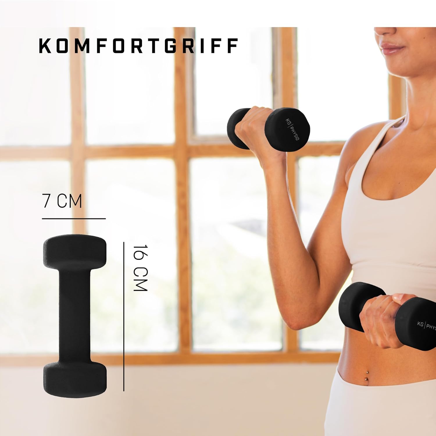 Thumbnail 2 de KG PHYSIO Neopren Hanteln Set (2er-Set) mit Fitnessposter: rutschfest & griffig für Training zuhause