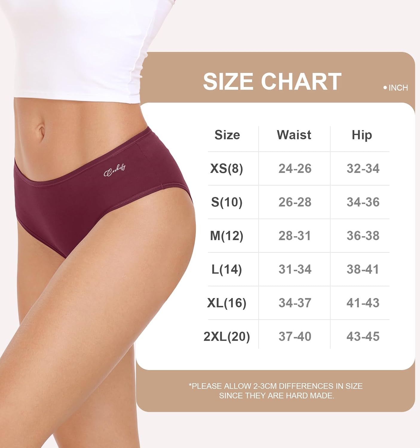 Detalle de Coskefy Underwear Women: 6-Pack Cotton Knickers for Everyday Comfort