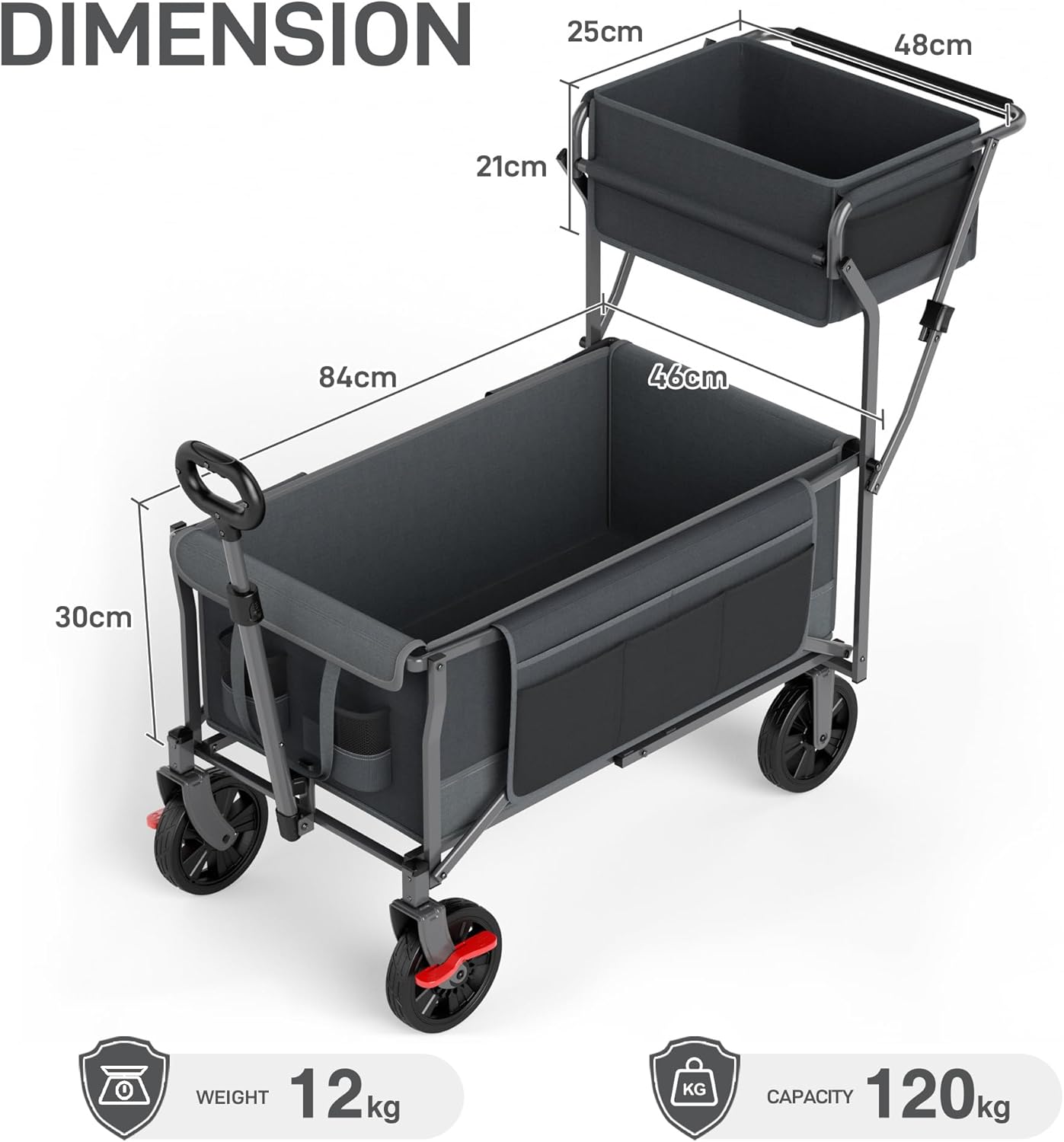Thumbnail 2 de EVER ADVANCED Festival Trolley on Wheels (Push & Pull) with Foldable Basket, Cup Holders & 120kg capacity