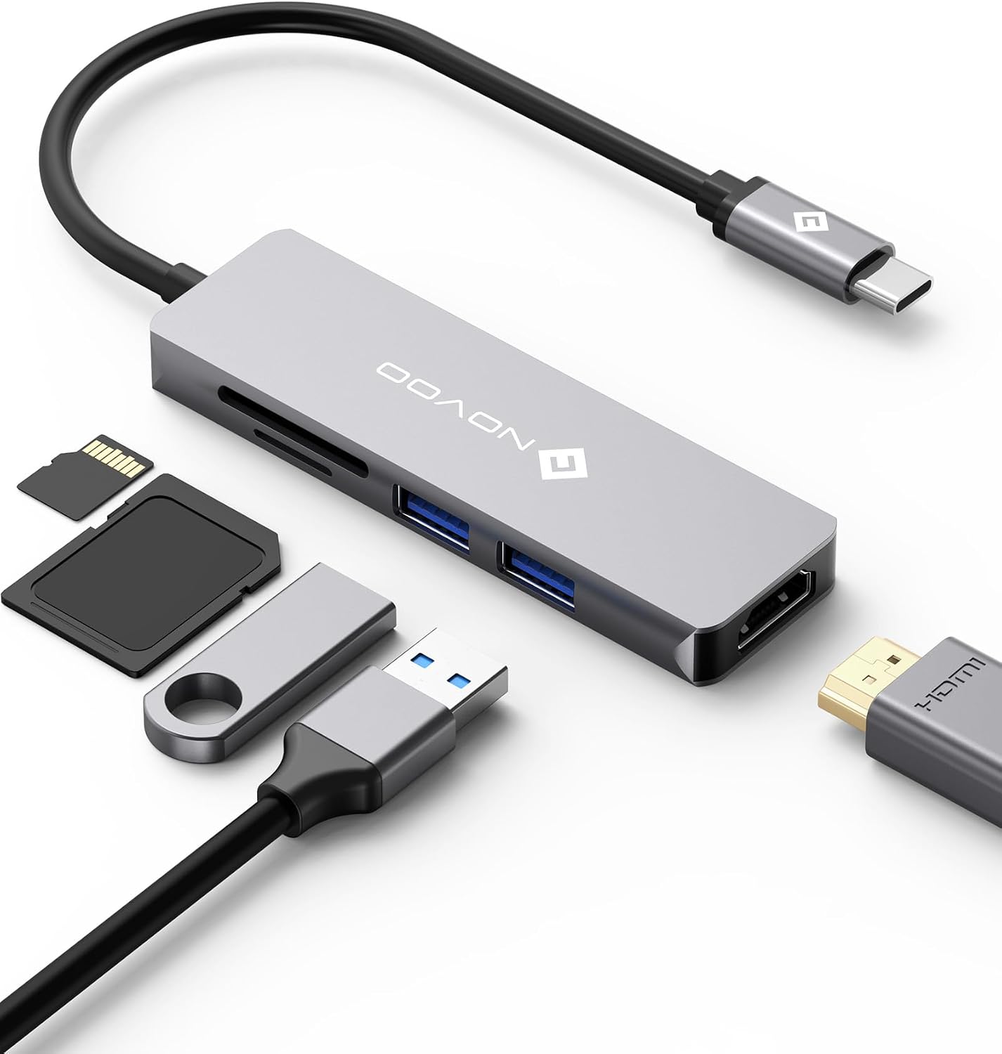 Detalle de NOVOO Hub USB C 5 en 1 con HDMI 4K