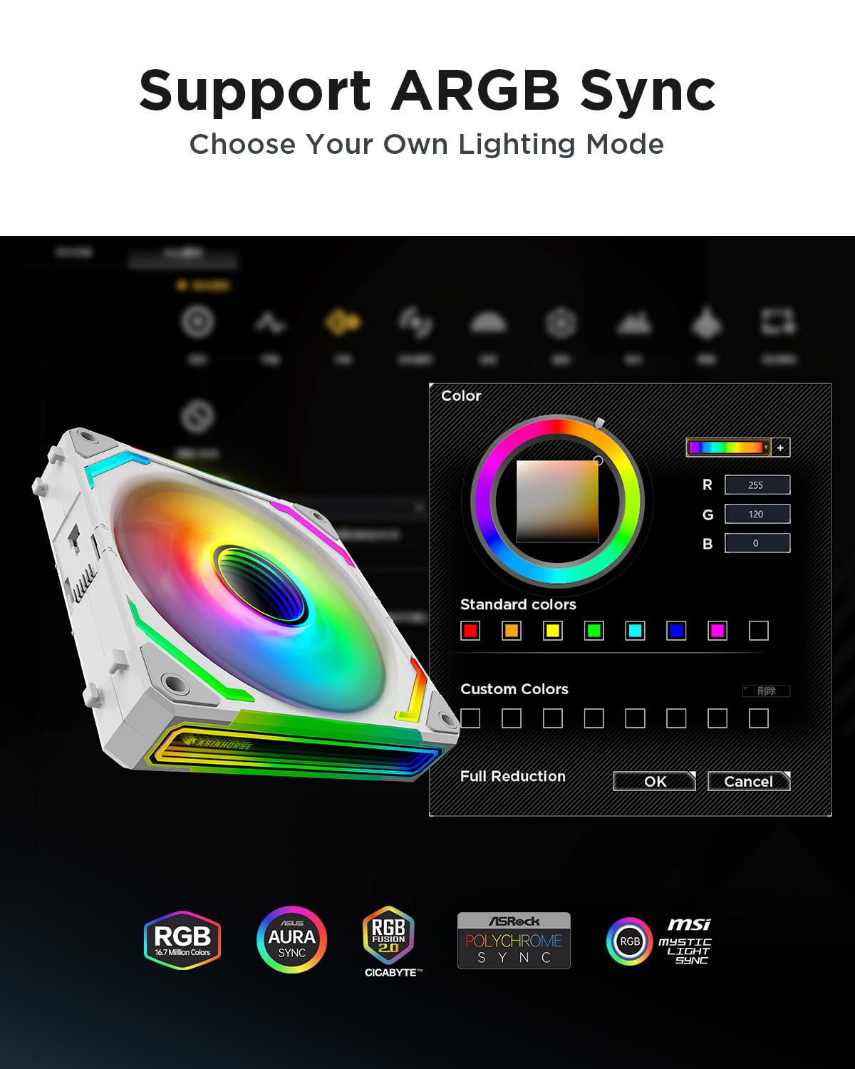 Detalle de AsiaHorse COSMIQ 120mm PC Case Fan with Infinity Mirror RGB (FDB, 2000 RPM)