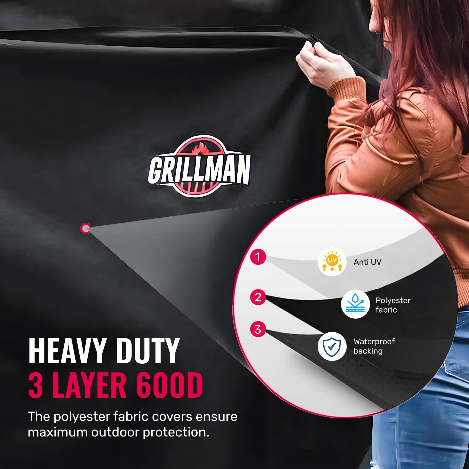 Detalle de Grillman Premium BBQ Grill Cover — 64 x 24 x 48 inches, Rip-Proof & Waterproof