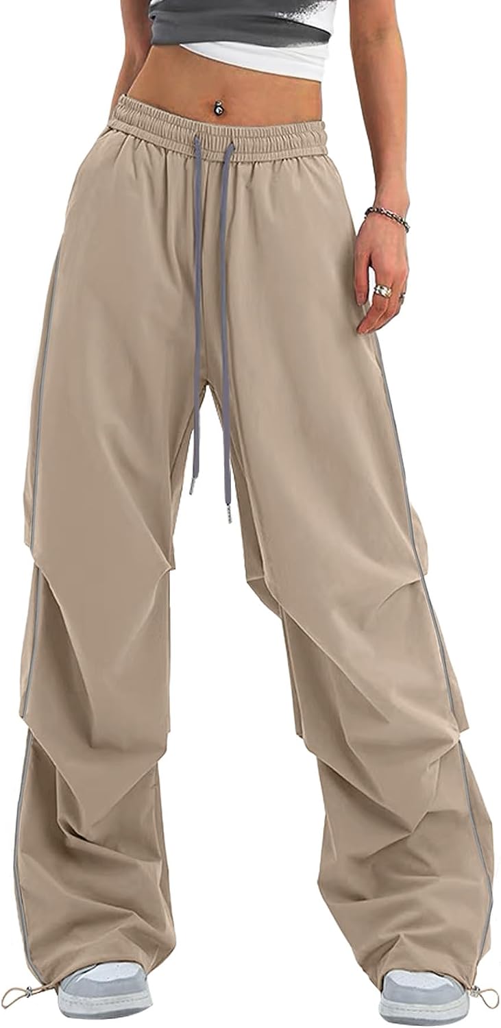 Detalle de Bakyarder Women’s Y2K Parachute Pants, Wide Leg with Adjustable Drawstring Waist