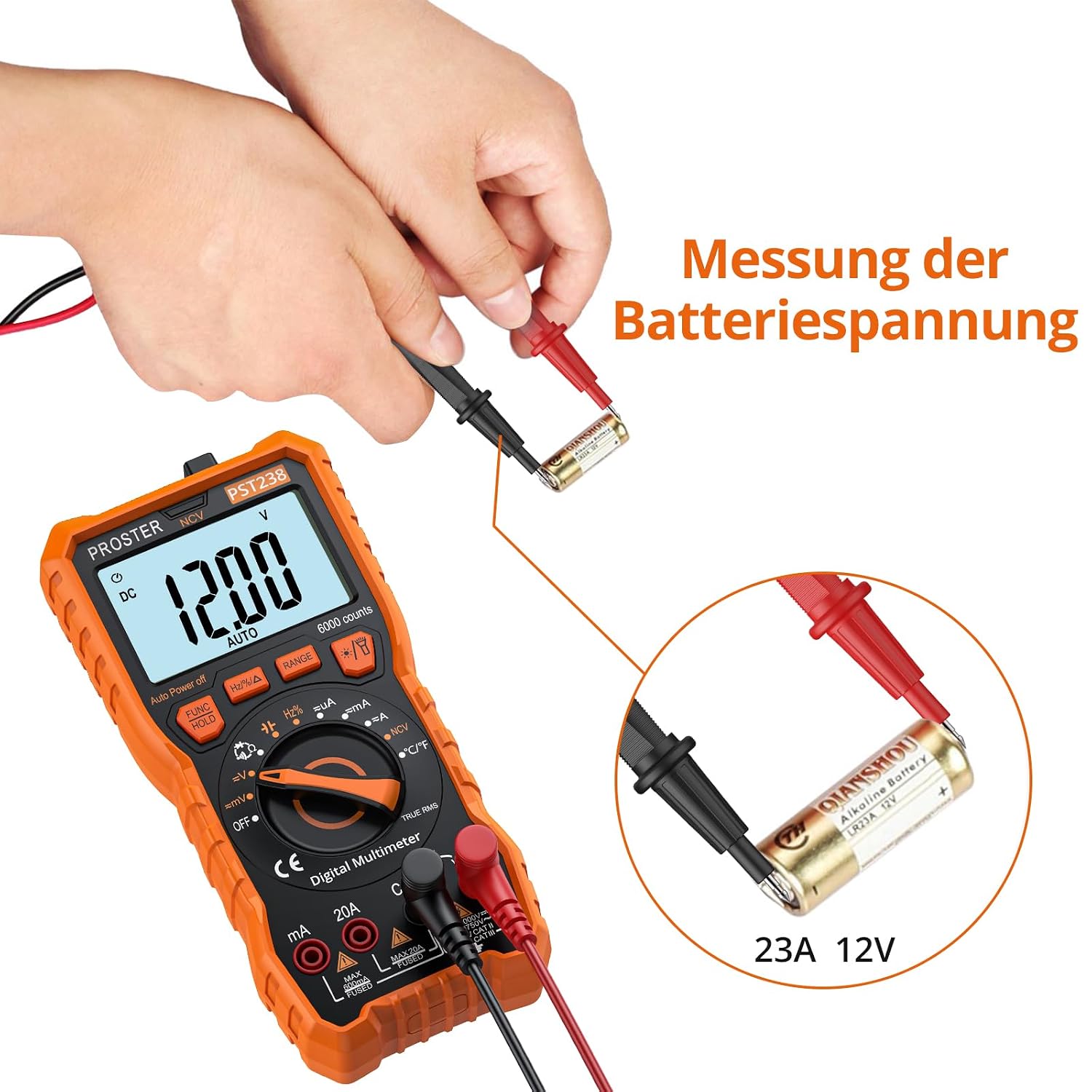 Detalle de Proster Digitales Multimeter 6000 Zähler TRMS Auto Range mit NCV – DC/AC Messgerät, Temperatur, Kapazität, Widerstand