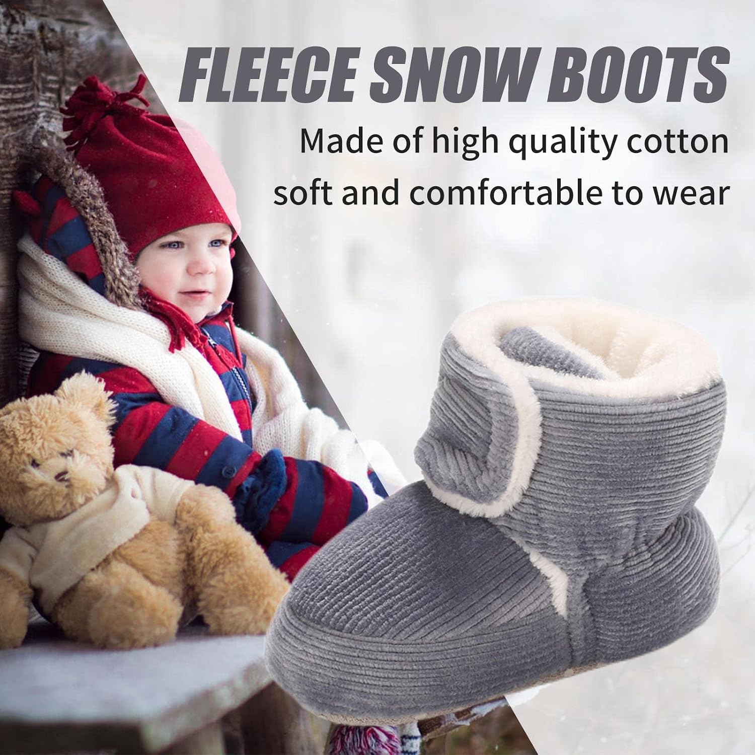 Detalle 2 de outfit spring Baby Winter Warm Fleece Bootie (0–18 Months) – Non-slip soft sole prewalker shoes with adjustable Velcro