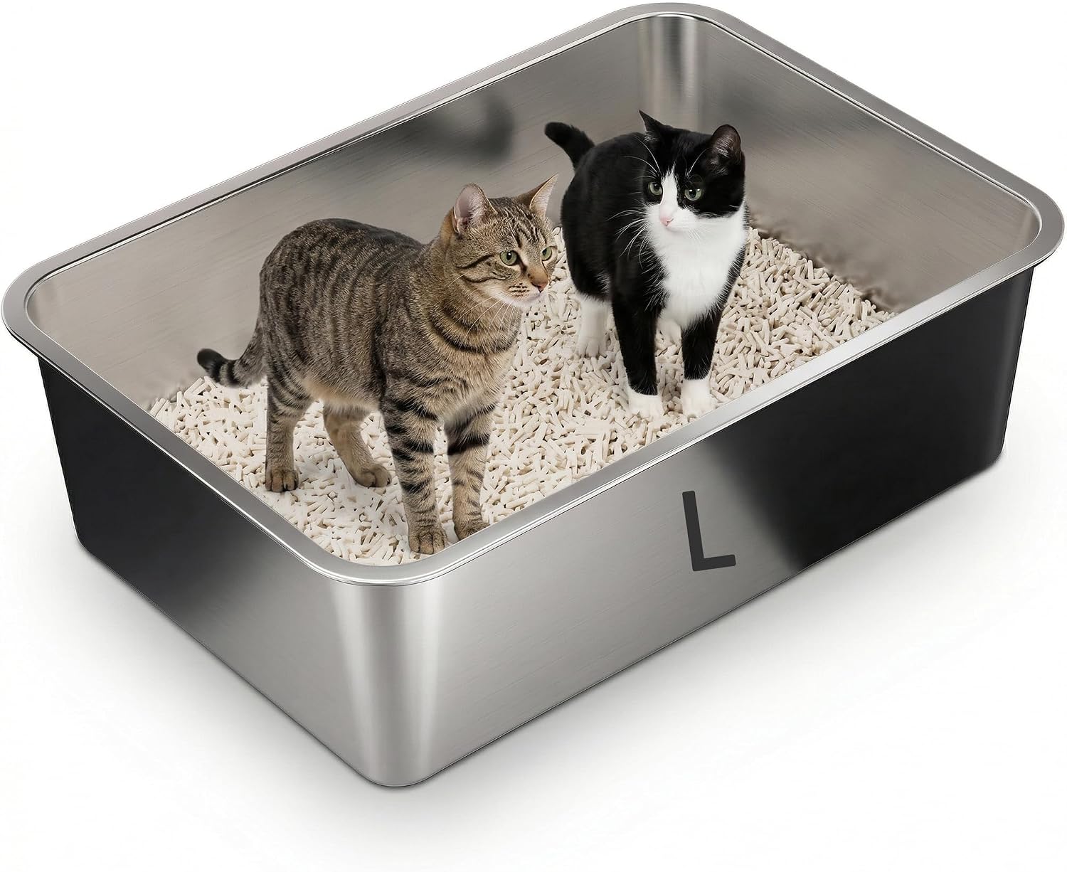 Detalle de Suhaco Stainless Steel Cat Litter Tray 50 x 35 x 15cm 🐱