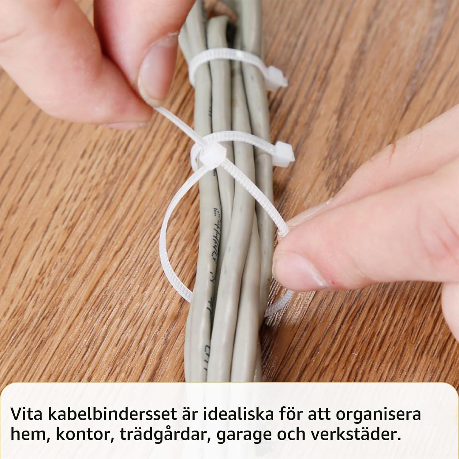 Detalle 2 de Behiruch buntbandsset med 300 vita nylonband i tre längder och självhäftande fästen