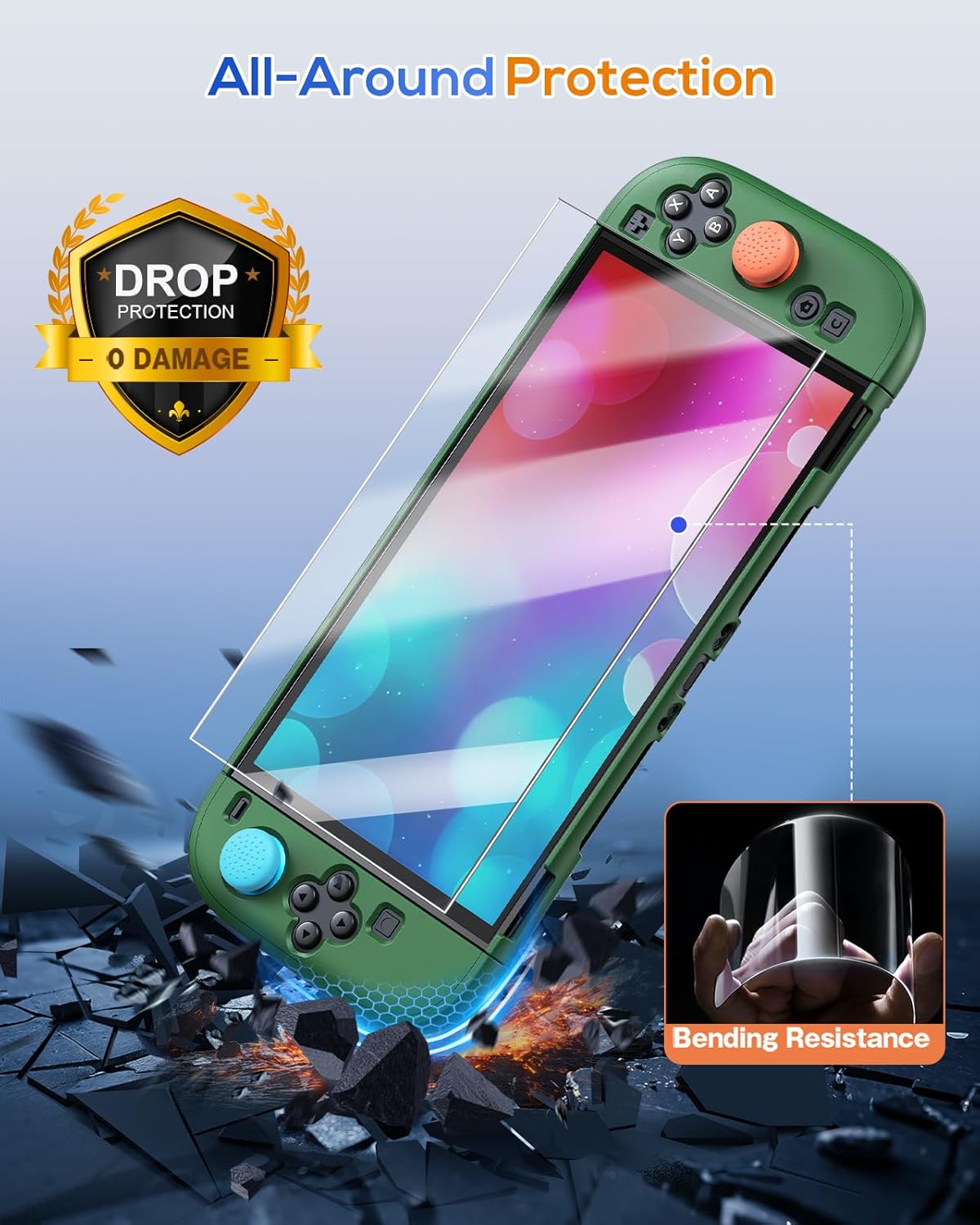 Detalle de FYOUNG Protective Case for Nintendo Switch 2 2025 – Slim Hard Shell with Screen Protectors and Grip Caps