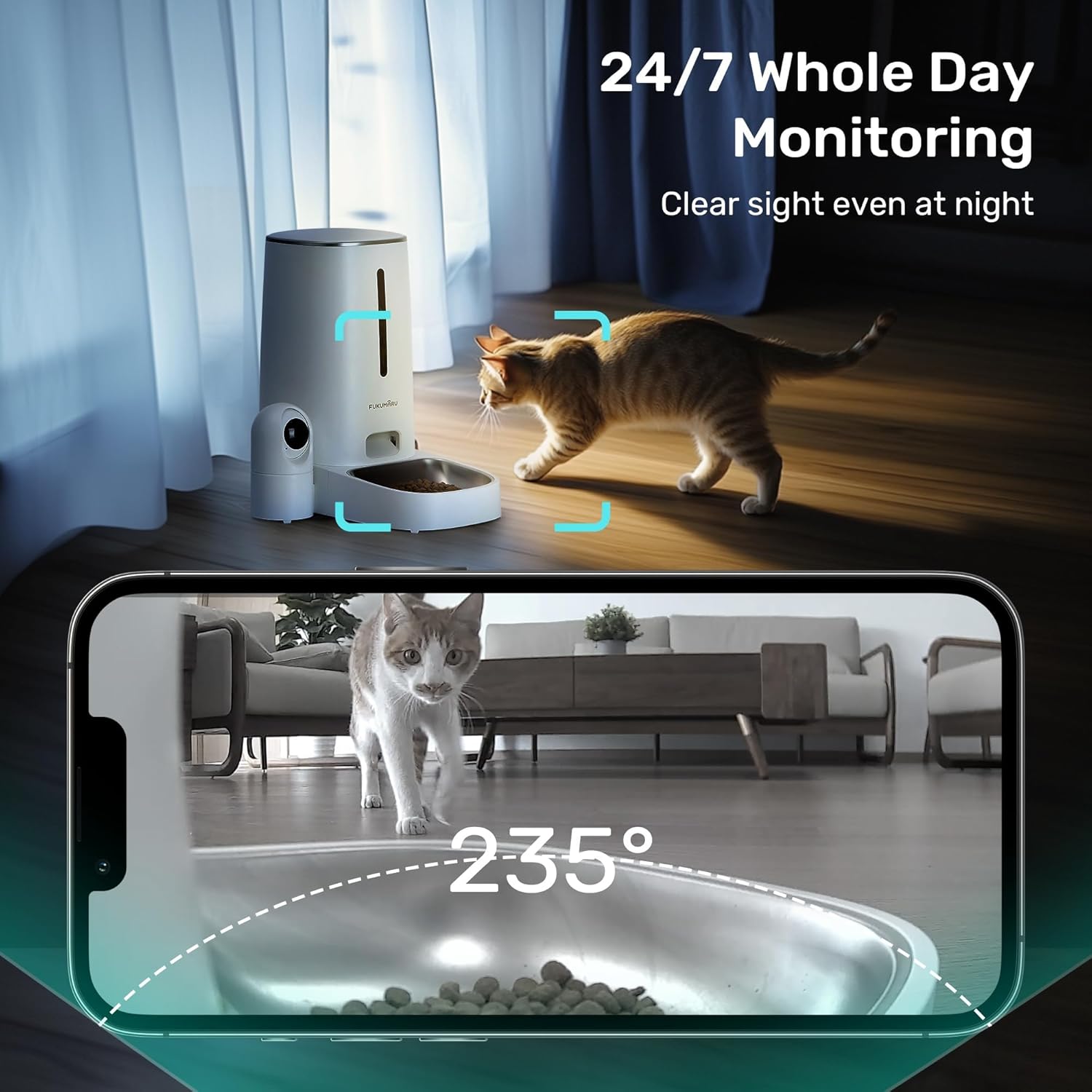 Thumbnail 3 de FUKUMARU Automatic Cat Feeder with Camera (1080P HD, Night Vision) with 5G WiFi App Control