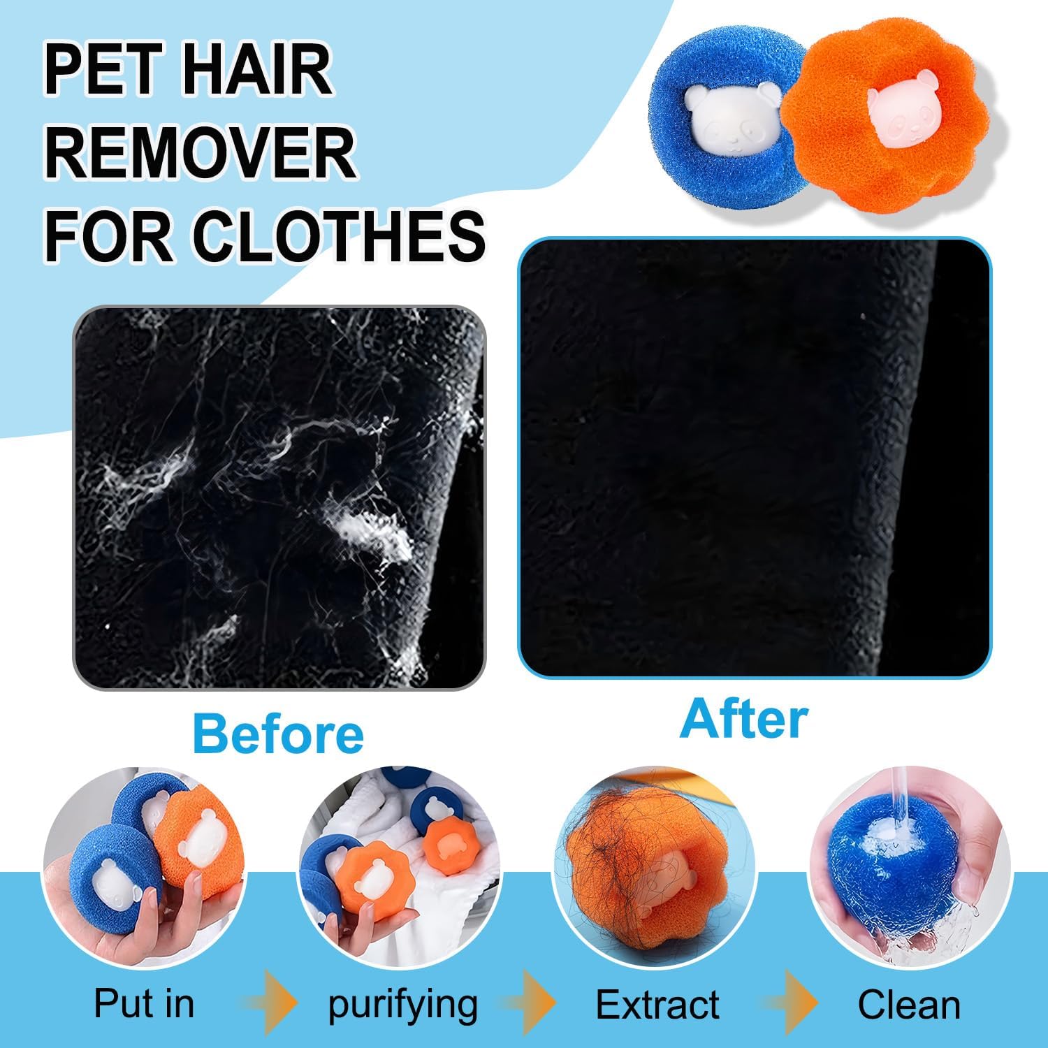 Detalle de Anti Poil Machine à Laver – Boule réutilisable 8 pièces, attrape-poils pour éliminer les poils de chat et de chien