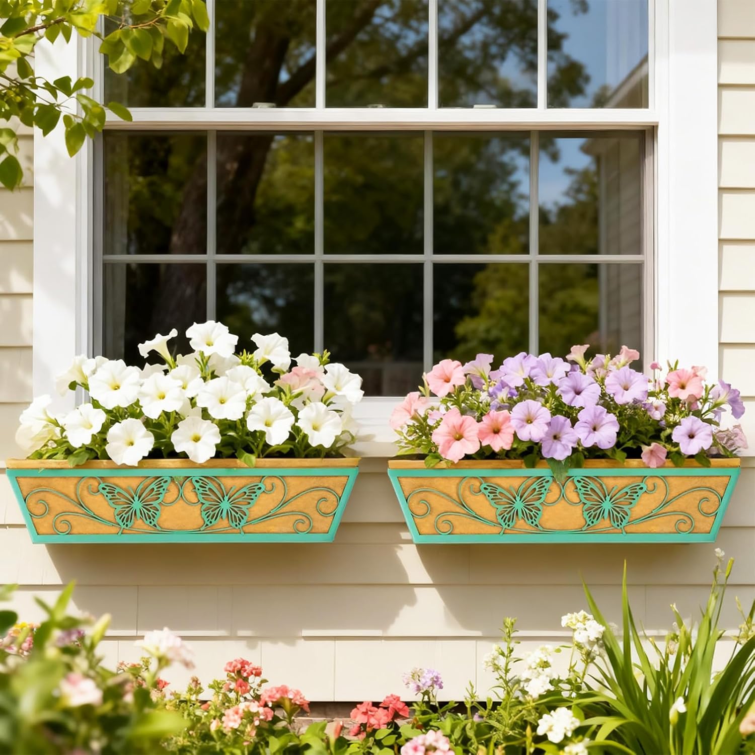 Thumbnail 6 de 2 Pack 24-Inch Window Boxes Planter with Adjustable Brackets — Horse Trough Style, Butterfly Pattern