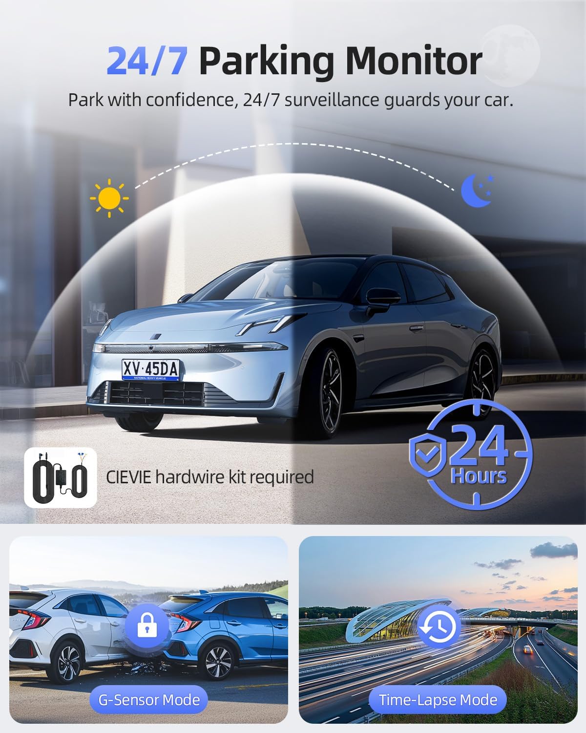 Detalle de CIEVIE 4K Dash Cam Front and Rear with GPS, 5GHz WiFi, 64GB SD Card and 1.5" IPS Screen
