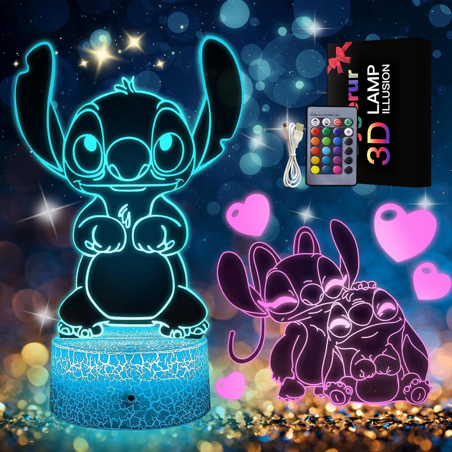Detalle de Eygerur Stitch Lampe 3D LED Nachtlicht