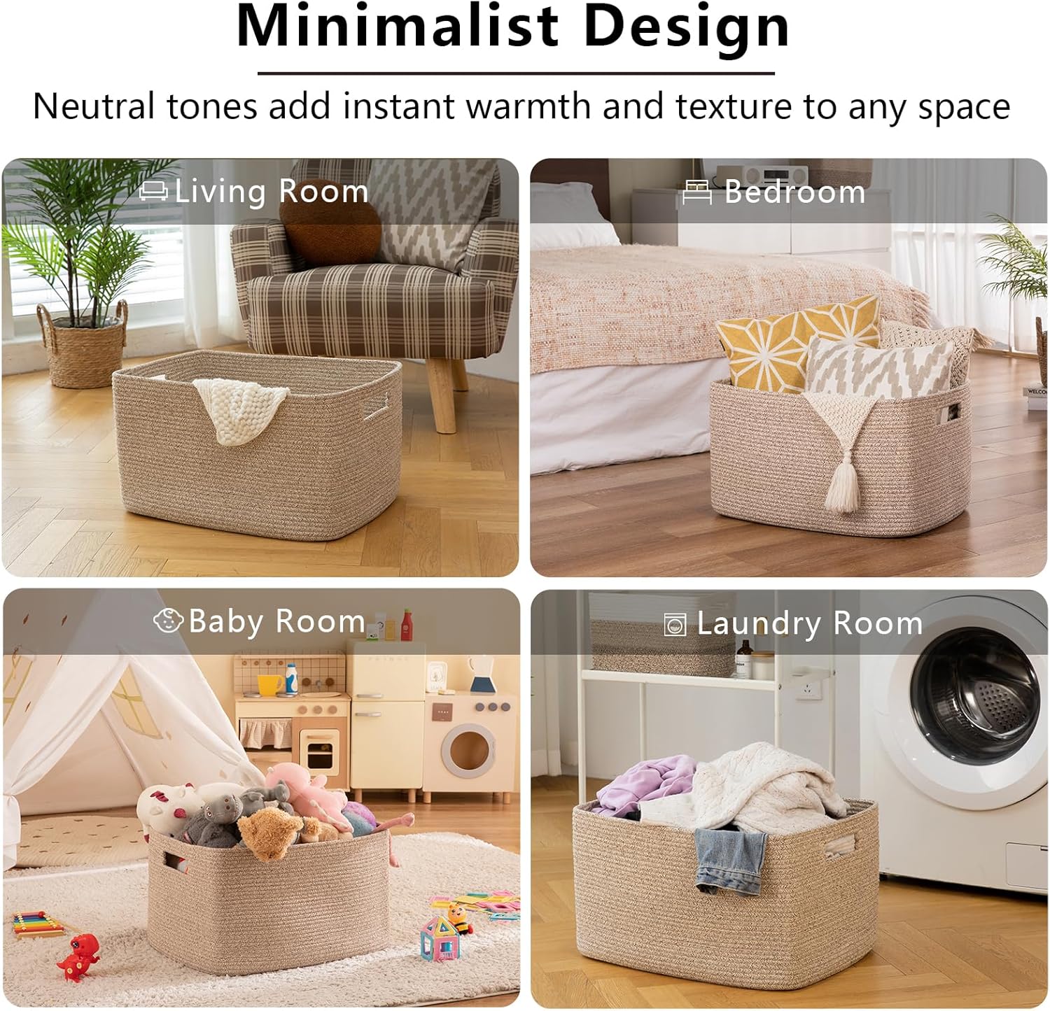 Thumbnail 5 de OIAHOMY 75L Large Woven Cotton Rope Storage Basket (22”x17”x12”) with Handle for Blankets, Toys & More