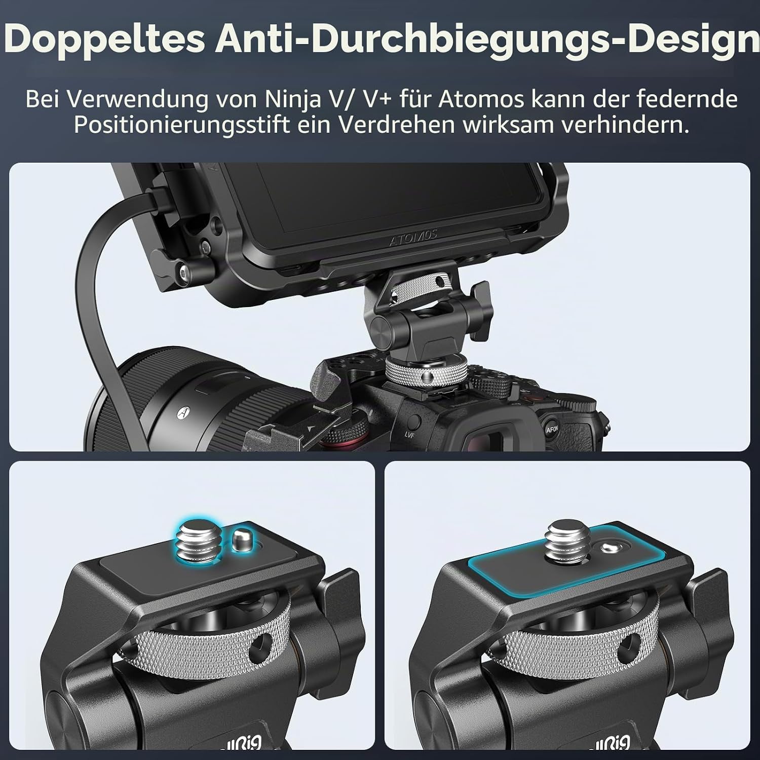 Detalle de SMALLRIG 2905B Kamera-Monitorhalter mit Cold-Shoe-Adapter, 360° drehbar & 180° neigbar