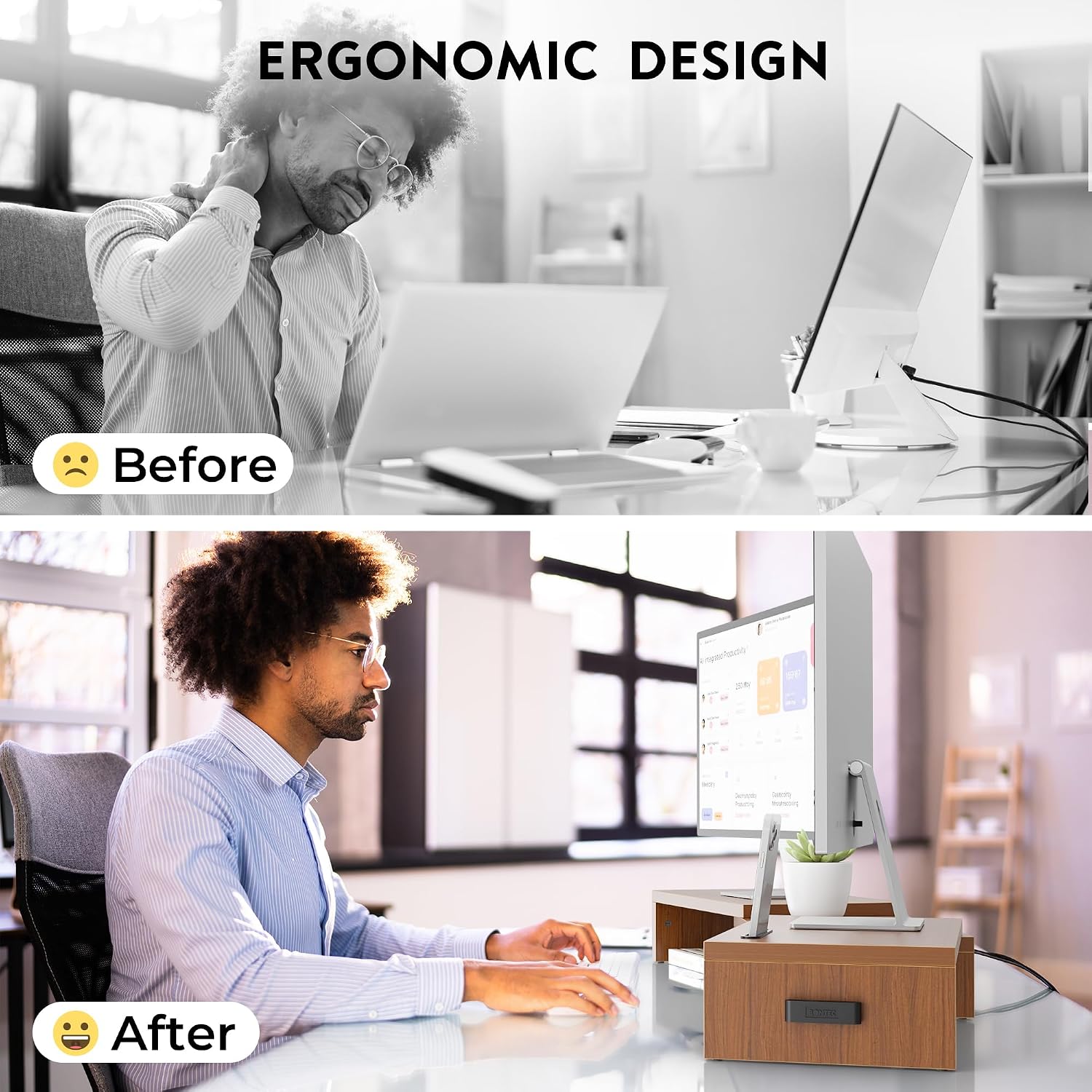 Thumbnail 4 de BONTEC Dual Monitor Stand Riser, Adjustable Walnut Desk Organizer