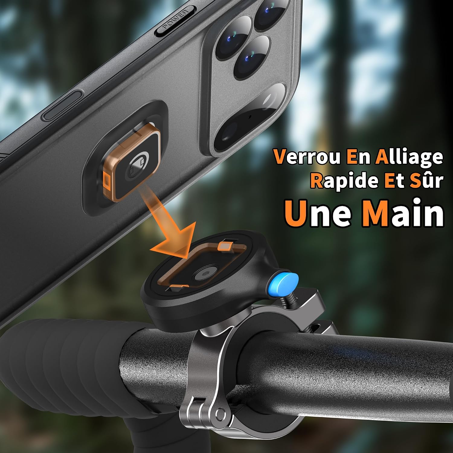 Detalle de Cozycase Support Téléphone Vélo et Étui IP68 pour iPhone 17 Pro – Porte-Guidon Antichoc et Étanche