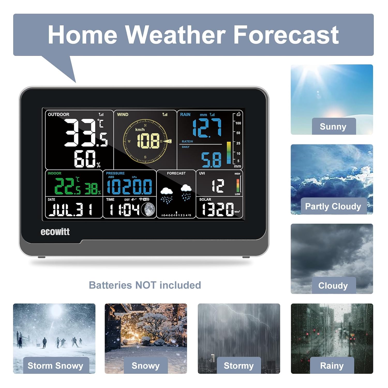 Thumbnail 6 de Ecowitt WS3900 Station météo Wi-Fi 7 en 1 + Console intérieure 7,5" LCD couleur