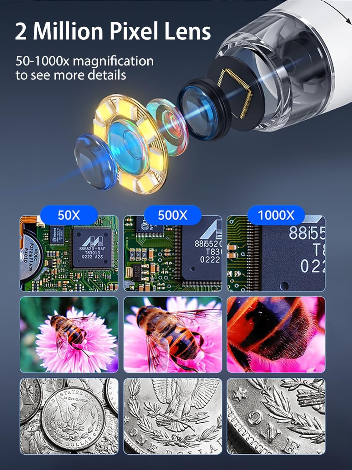 Thumbnail 5 de APOICK Microscopio digitale 4,3 display 8 luci