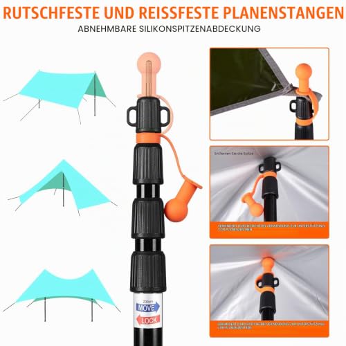 Detalle de CAMULAND Teleskopstange 79–230 cm Set (2 Stück) – robustes Aluminium, rutschfeste Spitze
