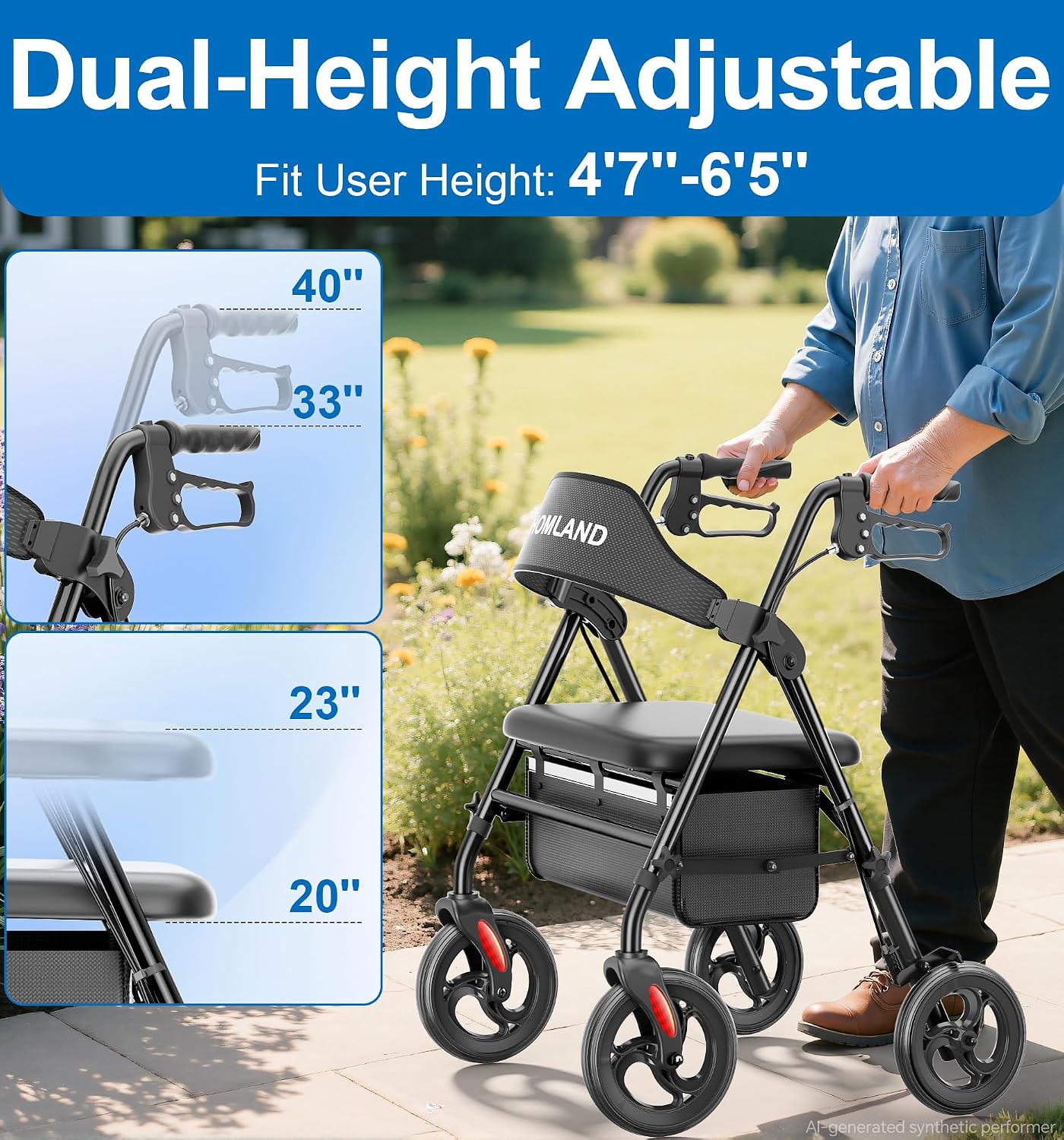 Thumbnail 5 de HOMLAND Bariatric Rollator Walker 500 lb capacity 🚶
