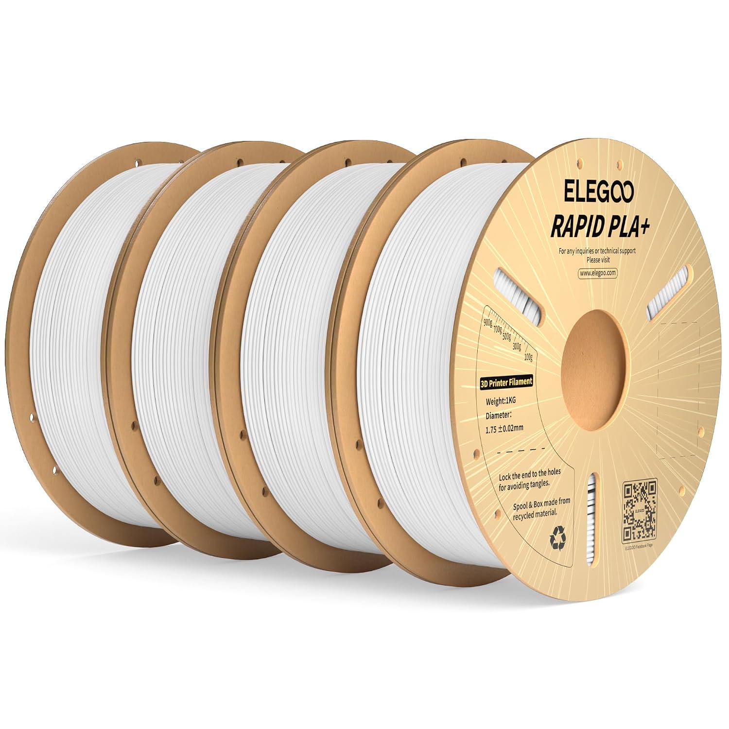 Detalle de ELEGOO Rapid PLA Plus Filament Bundle (1.75mm) – White, 4kg total