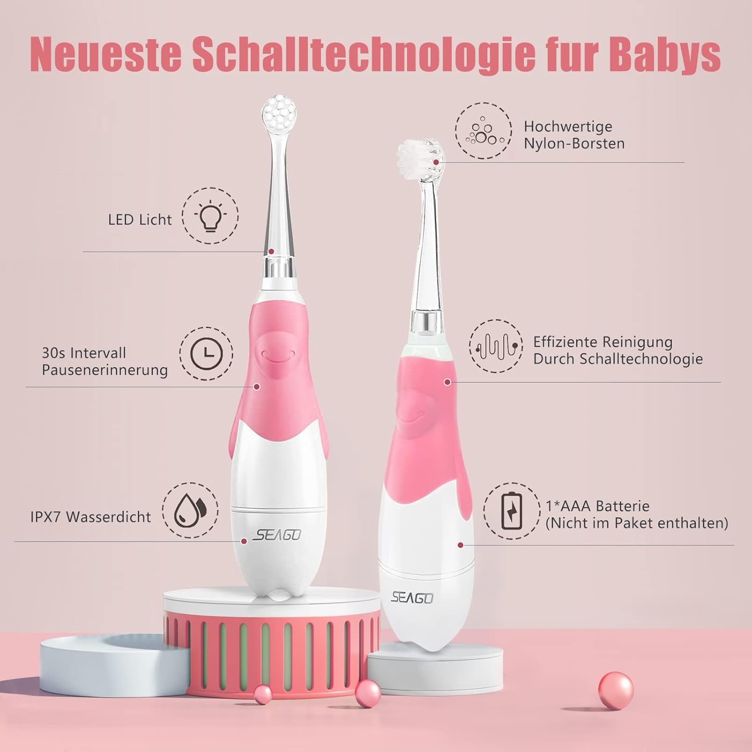 Detalle 2 de Seago SG-513 Elektrische Zahnbürste für Kinder 0–3 Jahre – sicher, sanft und spielerisch