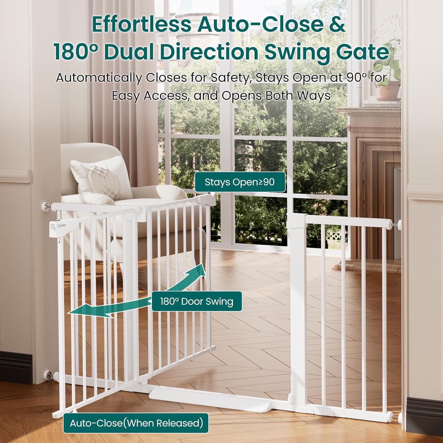 Thumbnail 3 de Cumbor S7V2 Extra-Wide Baby Gate, 30–54-Inch, Auto-Close, Dual Lock