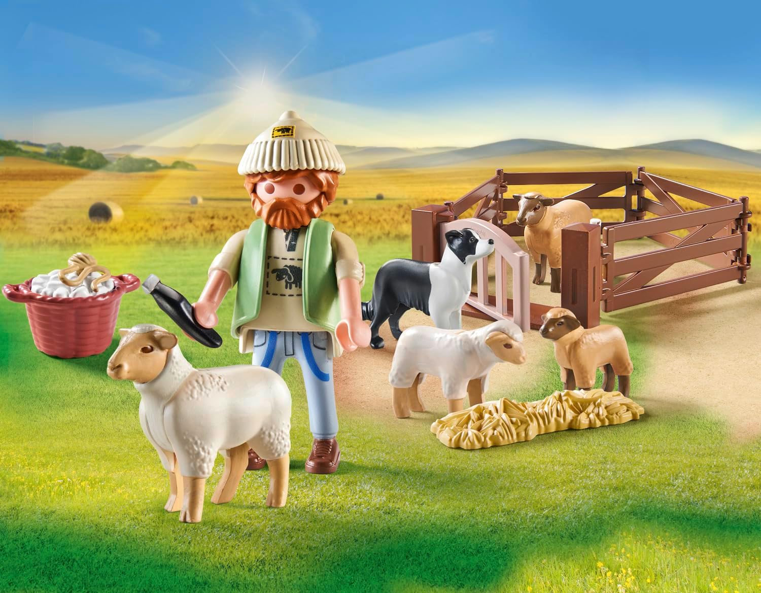 Detalle 2 de PLAYMOBIL 71444 Pastor con rebaño y Border Collie