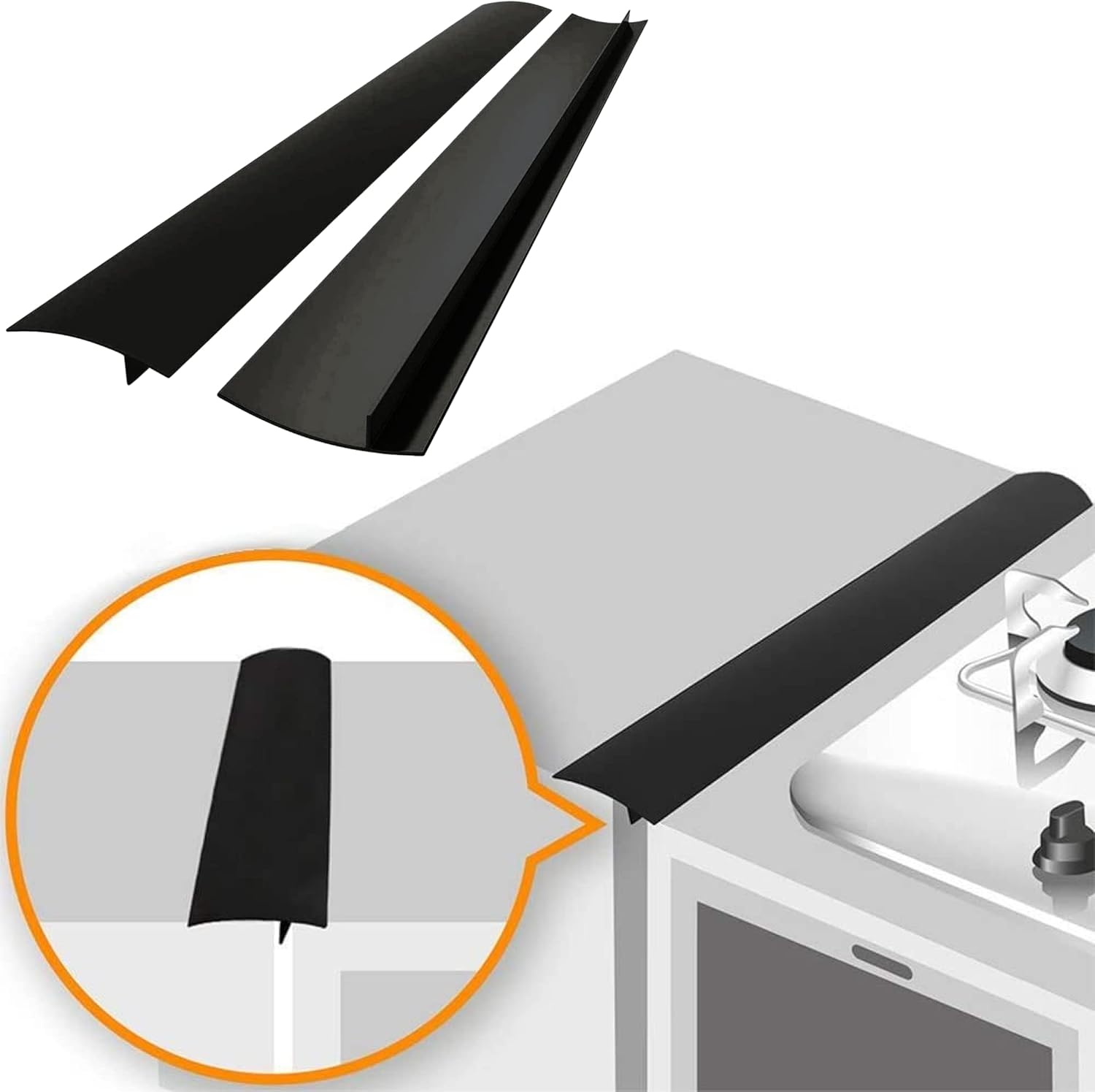 Detalle de Linda’s Essentials Silicone Stove Gap Covers (2 Pack) – 21 Inch, Black
