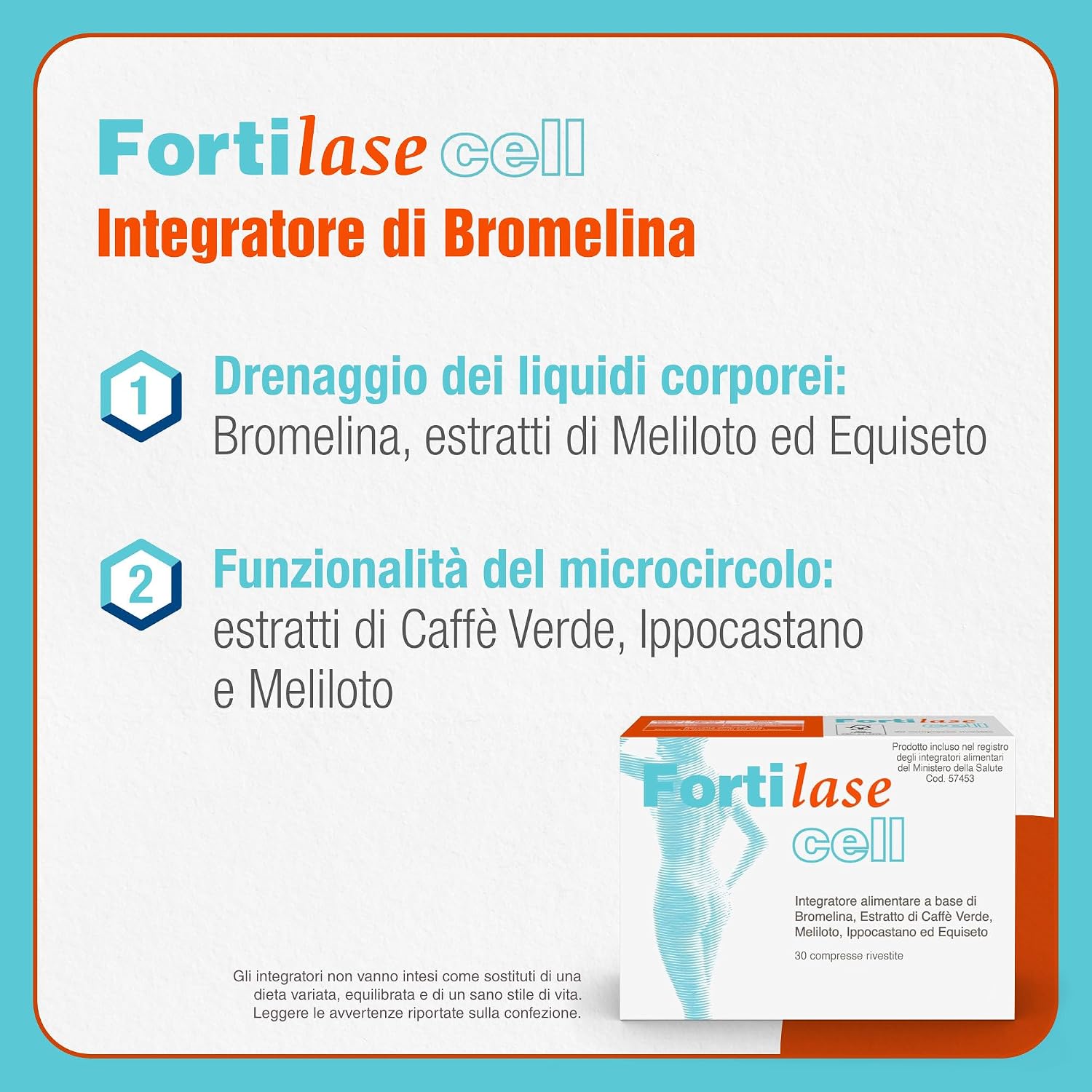 Thumbnail 2 de Fortilase Cell – Integratore alimentare con bromelina, caffè verde, melitolo, ippocastano ed equiseto (30 compresse)