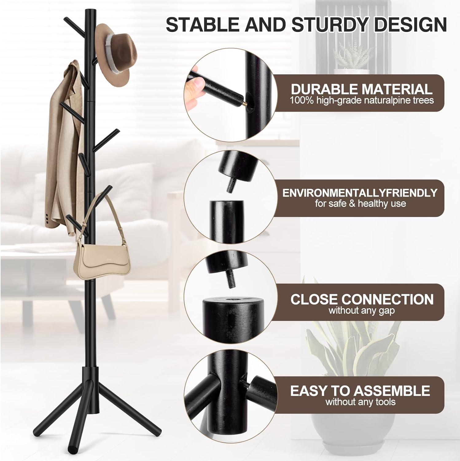 Detalle de Wangmuxia Coat Rack with 8 Hooks ⚙