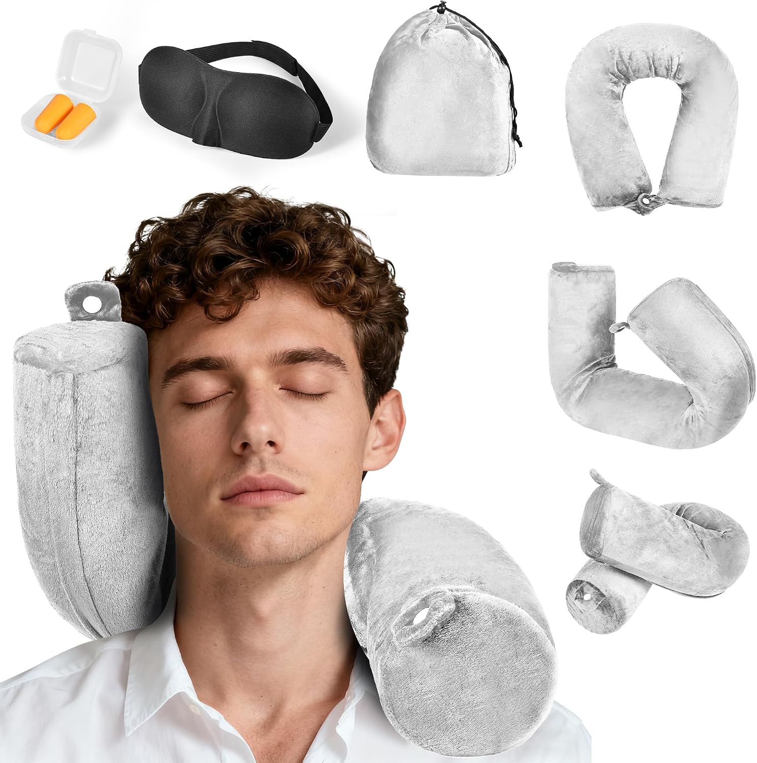 Detalle de BAVATEE Cuscino da Viaggio Memory Foam Regolabile – Comfort Cervicale per Aereo, Treno e Auto
