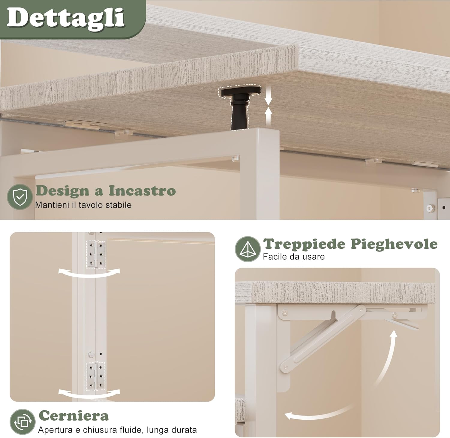 Detalle de JUMMICO Scrivania pieghevole: piccola scrivania bianca con supporto monitor, 80 x 40 cm