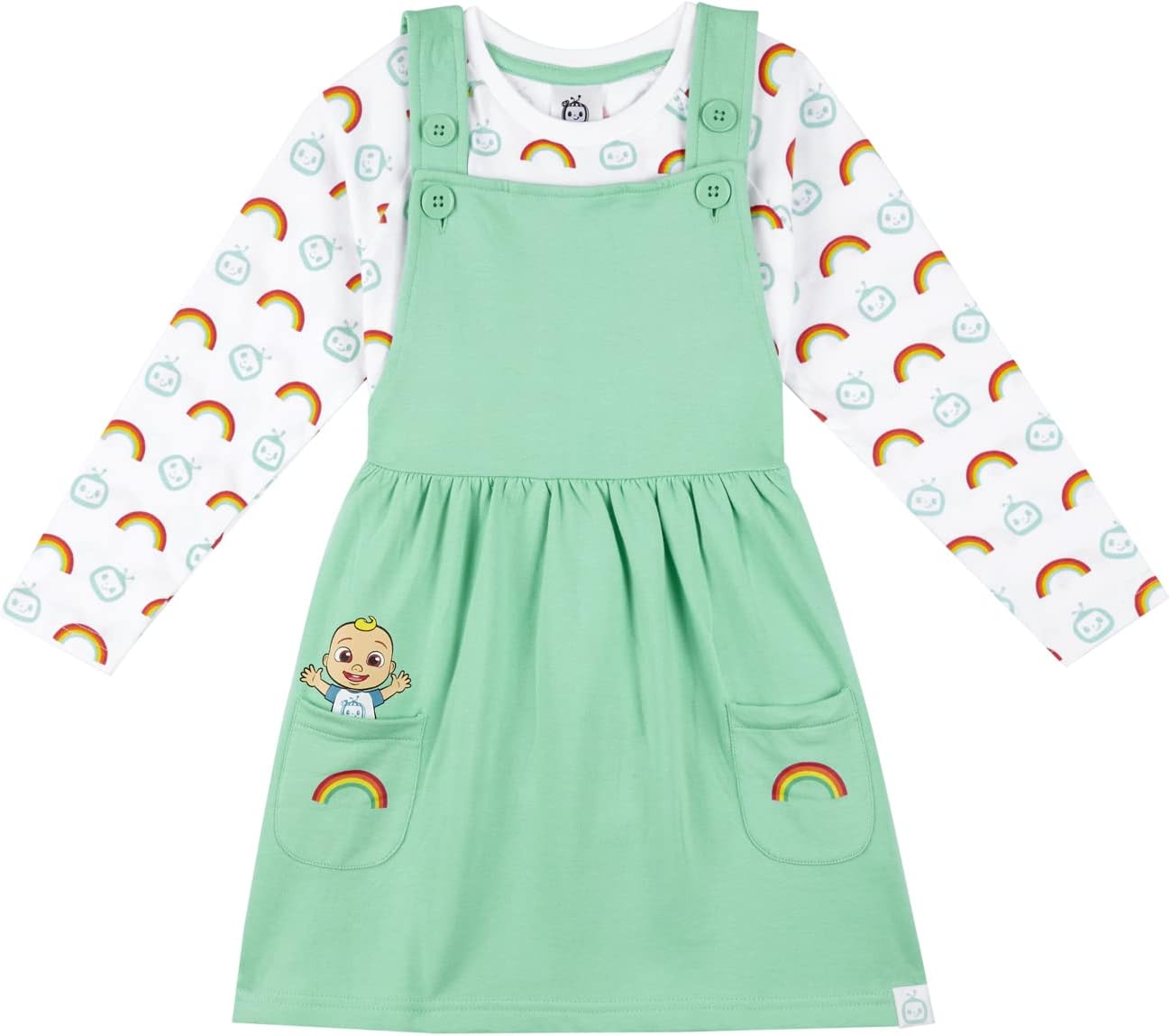 Detalle de CoComelon Girls Pinafore Spring Summer Dress – 2-Piece Set (9 Months to 5 Years)
