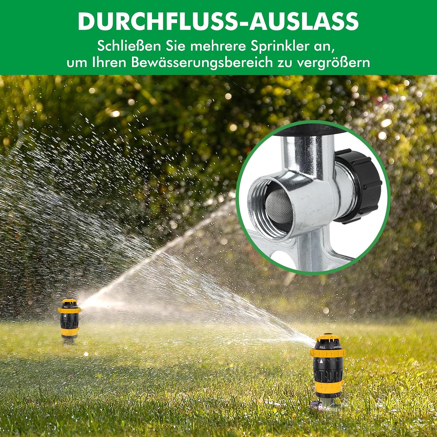 Detalle 2 de Restmo Getriebe-Sprinkler Set (2 Stück) mit Metallspike-Basis – Rasensprenger für große Flächen
