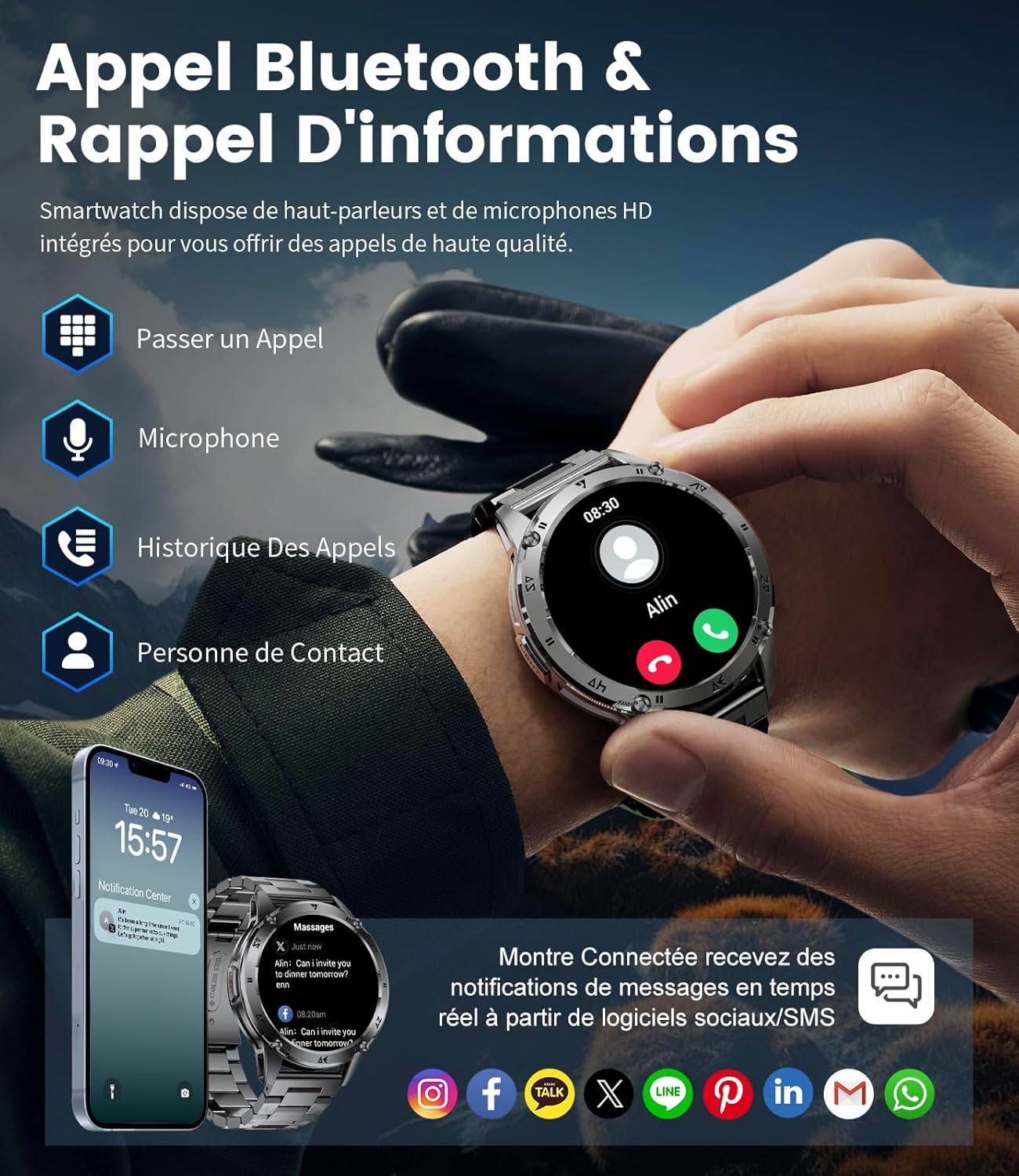 Thumbnail 3 de BENYAR SMART Montre Connectée Homme Militaire – AMOLED 1,43'', 110+ modes, IP68, appels Bluetooth