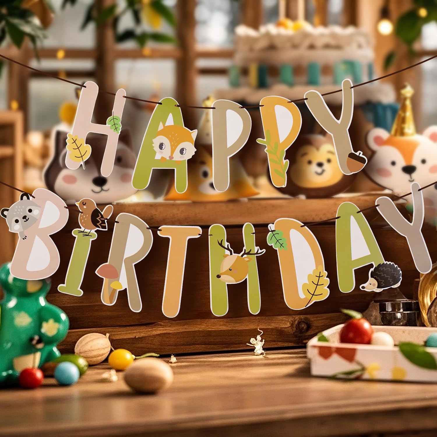 Thumbnail 1 de SUNBEAUTY Cartoon Happy Birthday Banner – Dschungel Safari Girlande für Kindergeburtstag