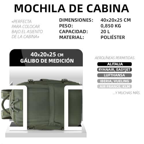 Thumbnail 2 de 1990s Mochila cabina expandible 40x25x25 Verde Militar